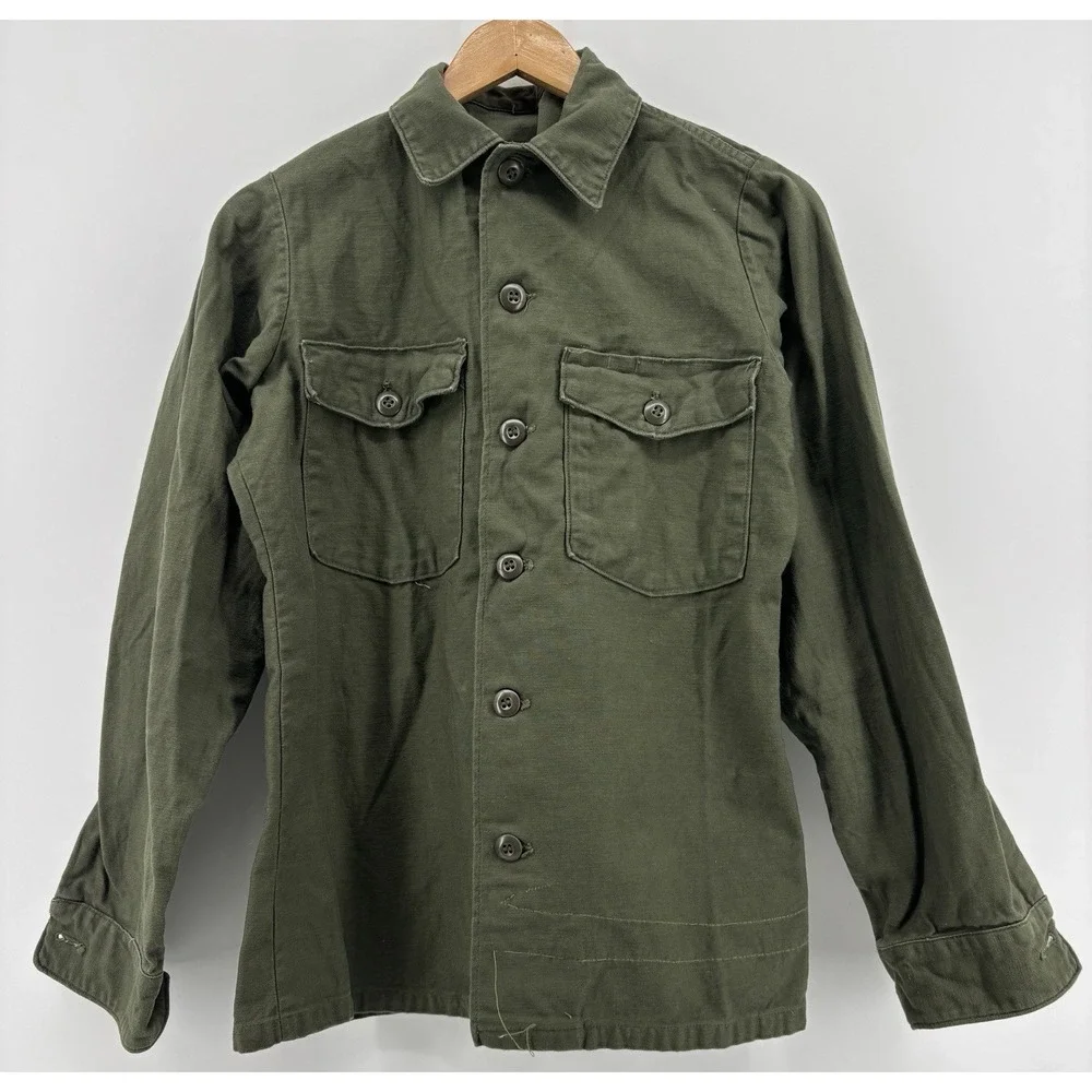 Vietnam Shirt OG-107 Mans Fatigue Cotton Sateen Olive Drab 1970 Vintage DSA-100
